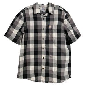 Carhartt Black White Plaid Cotton Short Sleeve Button Up Shirt Sz Large EUC
